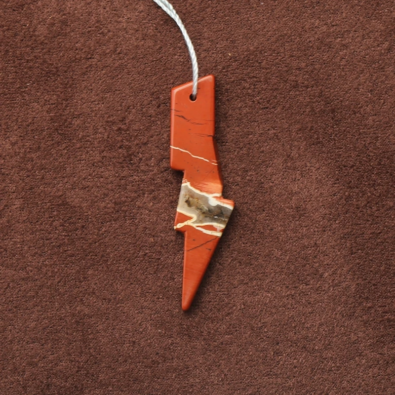 

Natural Stone Red River Jasper Thunder Pendant Bead Semiprecious Carved Fashion Jewelry Necklace Accessory 40x10x4mm 2.7g