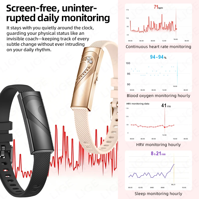 LIGE Fashion Smart Bracelet Real-time Heart Rate Monitoring Sports Fitness Tracker Wristband Waterproof Smart Watch For Couple