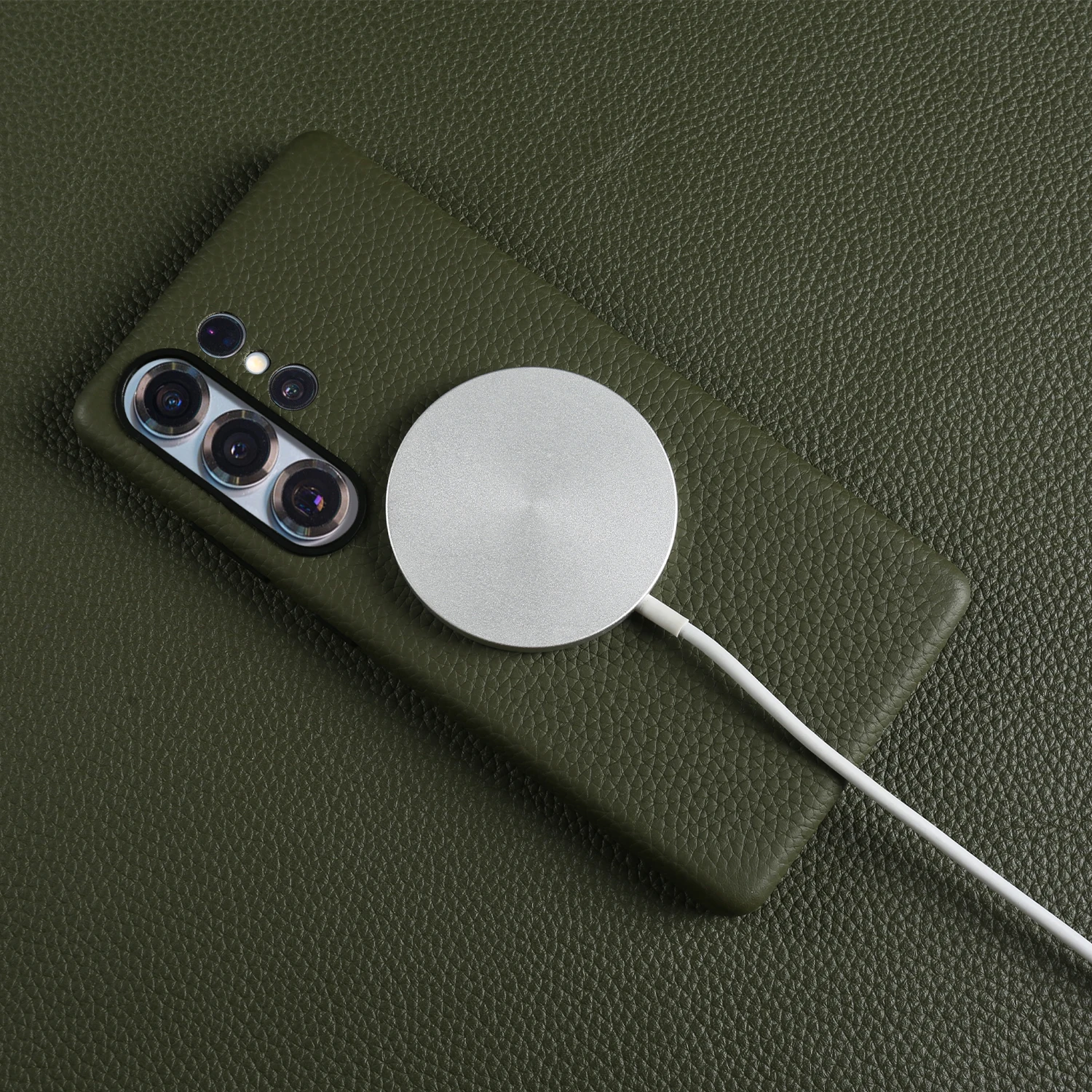 Magnetyczne etui z prawdziwej skóry liczi z obsługą MagSafe do Samsung Galaxy S26 S25 Plus S24 FE S21 S22 S23 Ultra, tylna obudowa na telefon — zdjęcie produktu 2