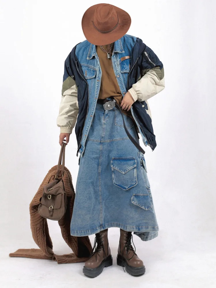 [Bomp] 2024 Herbst Männer Denim Vintage gefälschte zwei wasch bare vielseitige lose Jacke Rüschen Jeans jacke Mode neue Mode