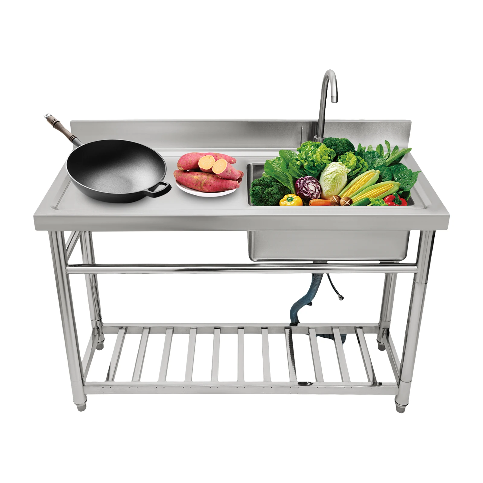 

Durable Stainless Steel Sink with 330.69 lbs Load-bearing, Large Bowl for Washing, Multi-functional Design with Bottom Shelf,