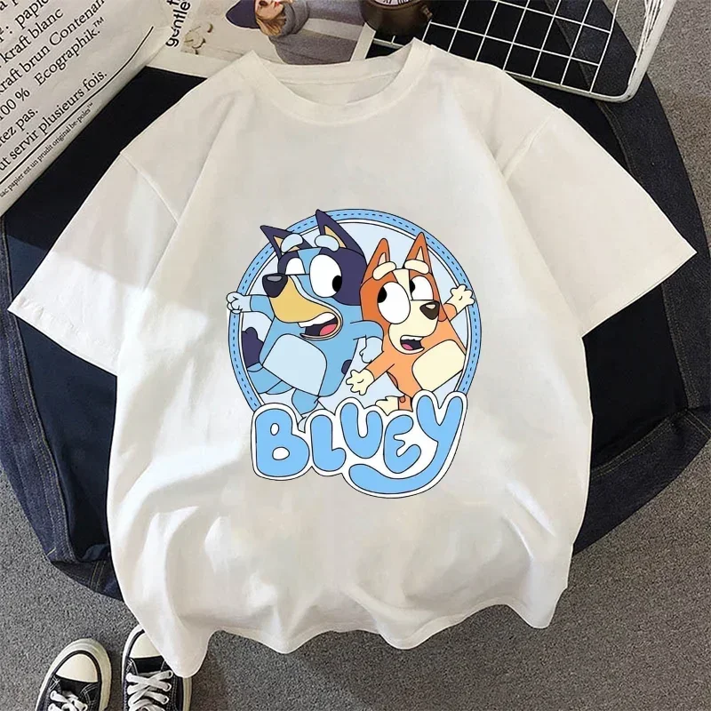 Bluey Bingo Children White Short Sleeves Summer T Shirt Breathable Sweat Absorption Clothes Cartoon Anime Kid Birthday Cute Gift