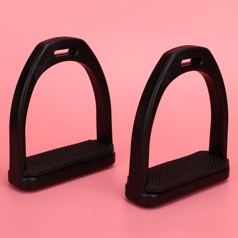 2pcs Black High Strength Plastics Stirrups Plastic Impact Resistant Non-slip Rubber Pad Stirrups Easy Install Black Rubber Pad