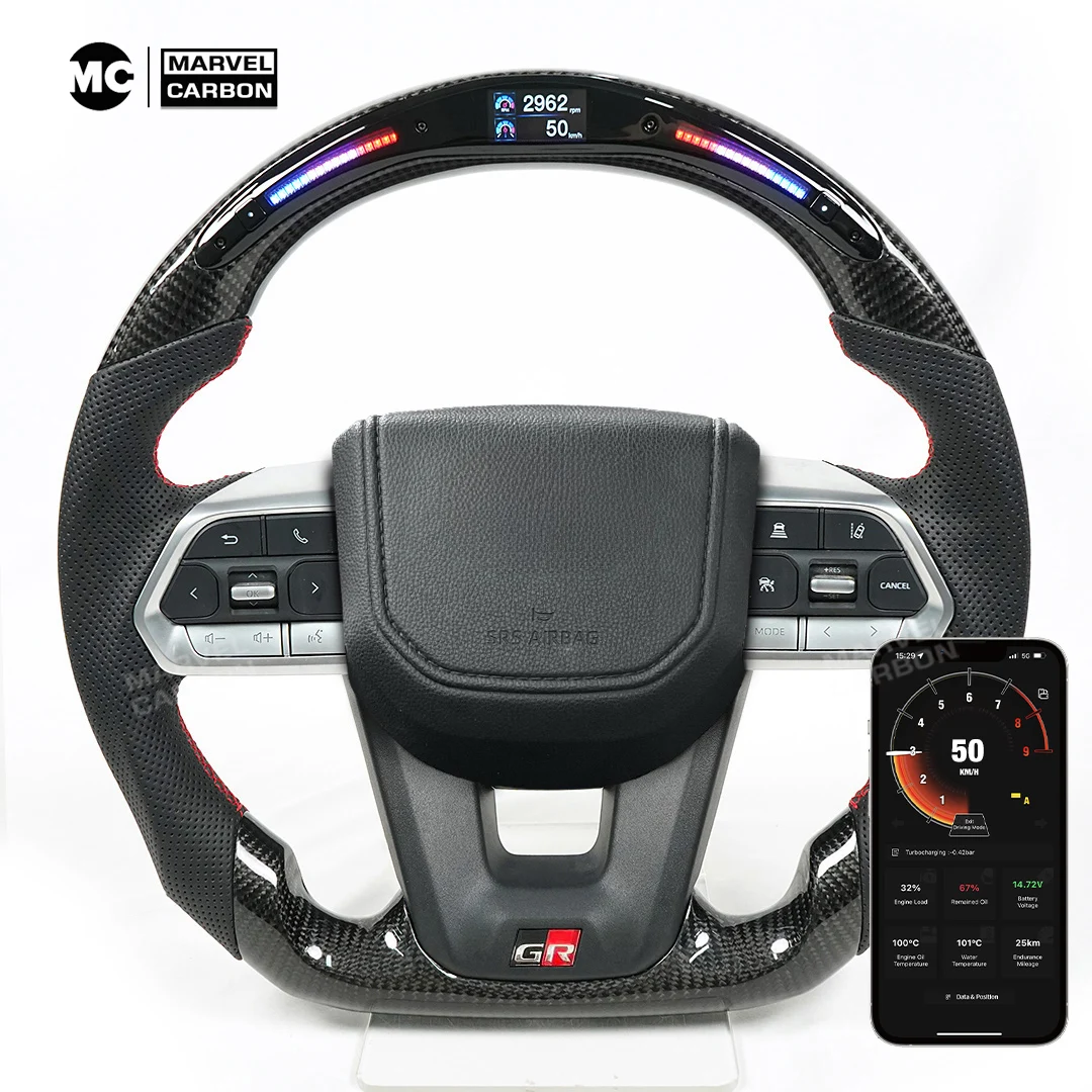 

100% Real Carbon Fiber LED Performance Steering Wheel Punched Leather For Toyota Lmprove Driving Experience