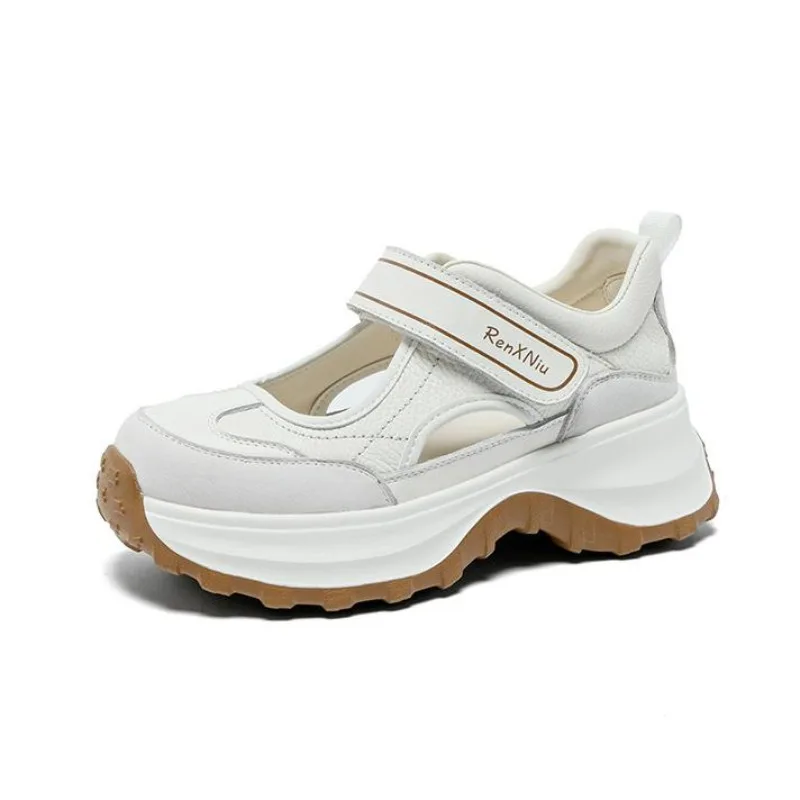 Summer Casual Sneakers Shoes Women Genuine Leather Hollow Out Thick Sole Wedges Heel Height Increasing Lightweight Shoes