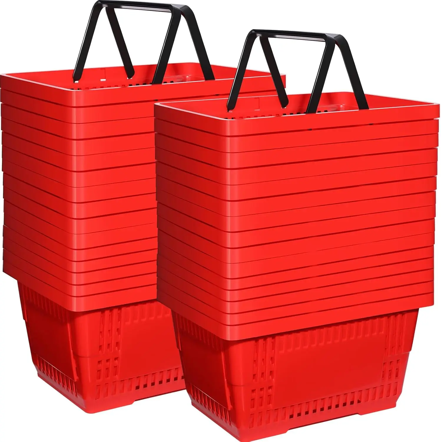 Pcs RED Shopping Baskets Bulk 20 l Plastic Grocery Baskets with Handles 17 x 12 x 9 Inch Portable Shop Basket Bulk for Retail St