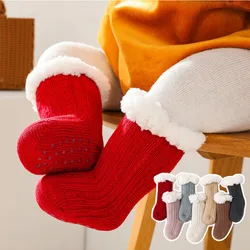 Autumn Winter Woolen Berber Fleece Thick Knit Toddler Baby Socks Non Slip Floor Children Red Christmas Socks for Infant Boy Girl