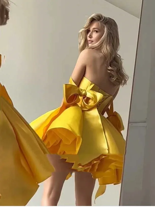 Yellow Short Elegant Graduation Dress 2024 Mini Formal Cocktail Dresses Sleeveless Sweetheart Homecoming Dress Hottest New