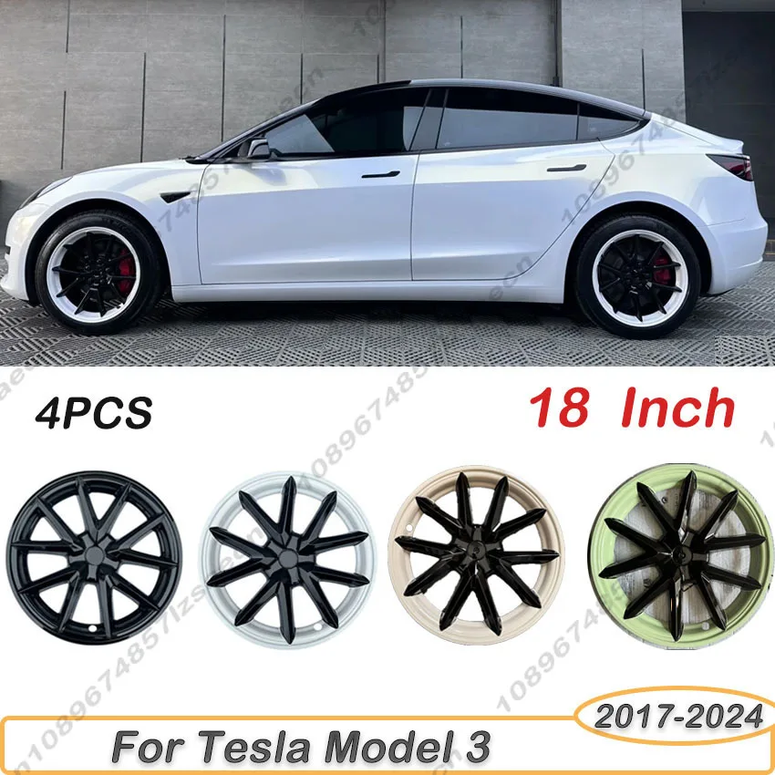 

4PCS Hub Cap Car For Tesla Model 3 2017-2023 18 Inch Wheel Cap Replacement Automobile Wheel Hubcap Full Rim Cover Accessories