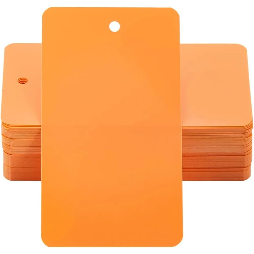 100Pcs Orange Waterproof Tags Blank Plastic Labeling Tags 5 x 9cm Rectangle Shipping Hanging Identification Name Eyelet Wires
