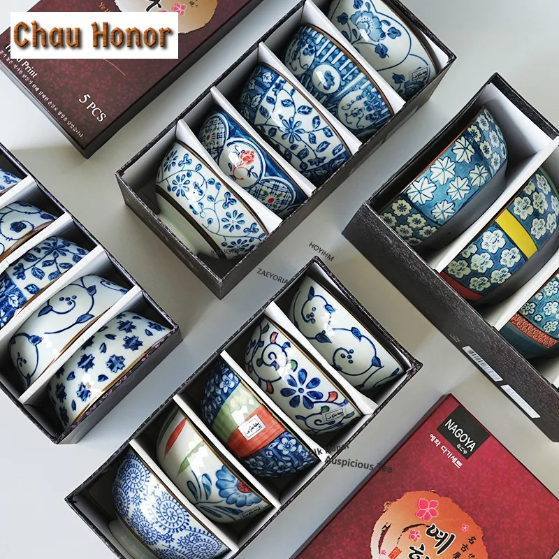 ZAEYORIA Japanese Blue and White Ceramic Bowl Rice Bowls Trinket Dish Oats Basin Pasta Sushi Bowls Dinner Commercial Dishware