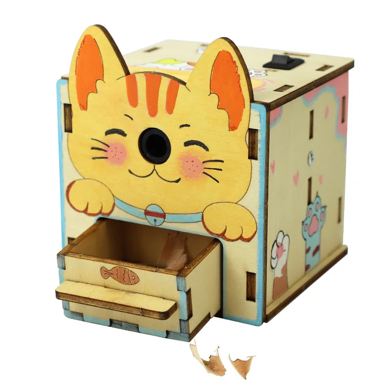 Diy apontador de lápis elétrico modelo brinquedos technologia ciência kit ferramenta experimental educacional jogos de quebra-cabeça de madeira para crianças