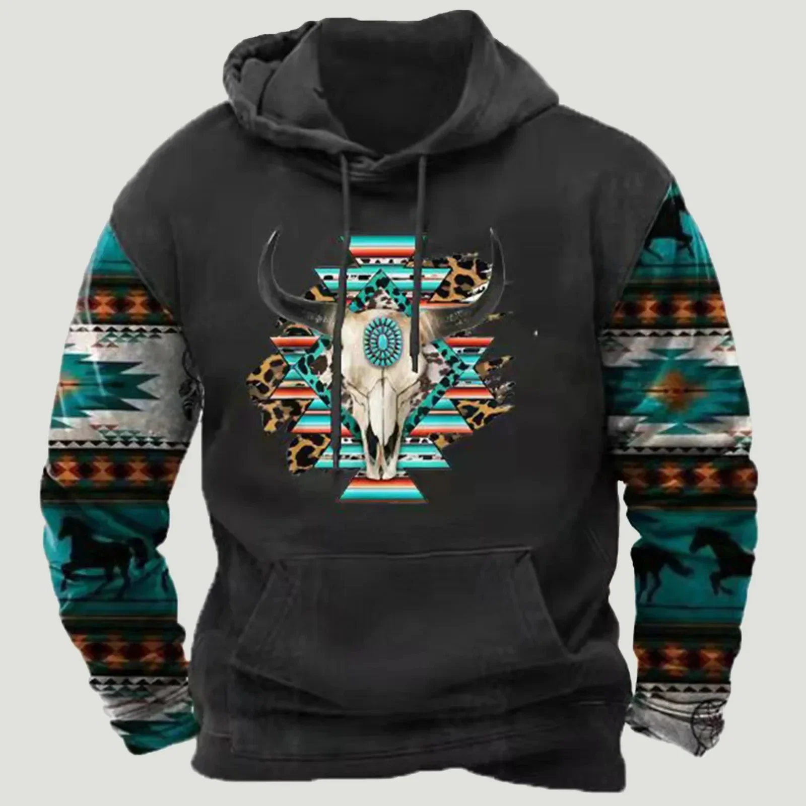 Vintage Aztec Ethnic 3D‑Print Hoodie Colorblock Loose Pullover For Men Women Kids