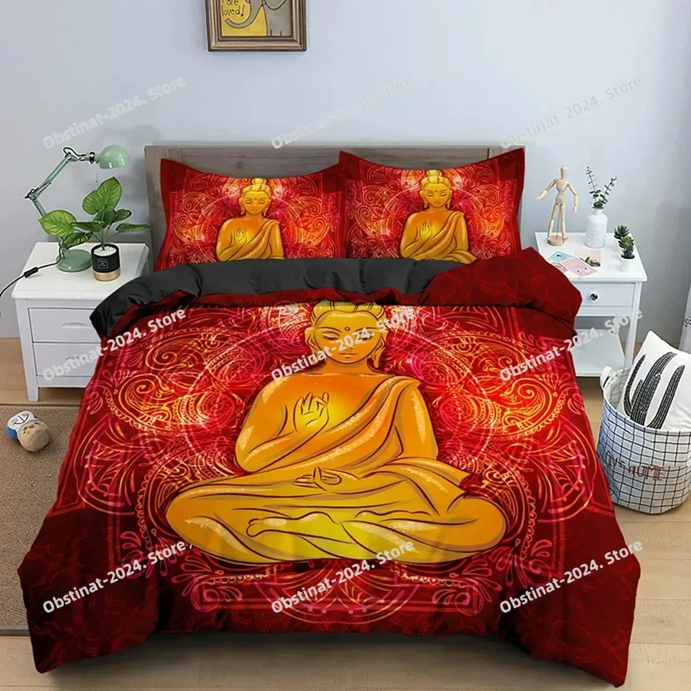

2025 Buddha Print Bedding Set Meditation Duvet Covers With Pillow Cover Case Home Decor Bed Clothes Double Full Queen King Size