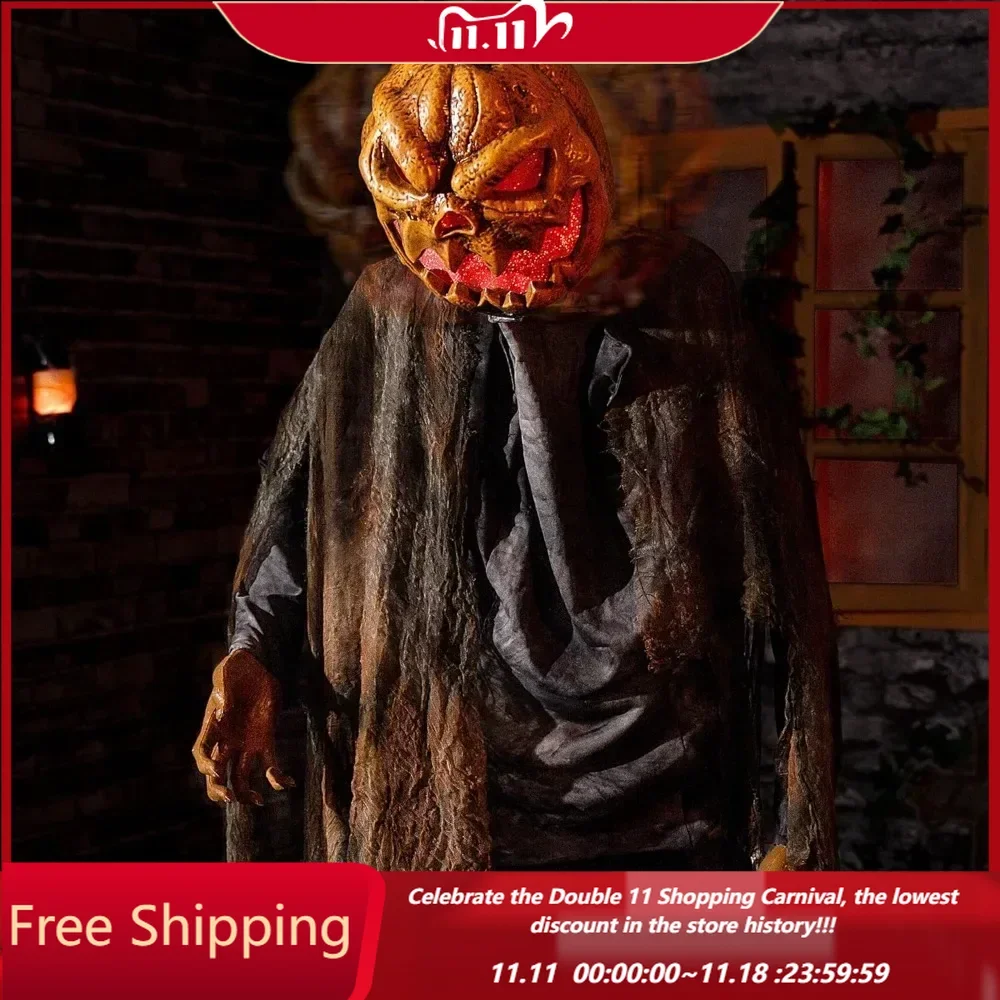 72'' Animatronics Pumpkin Halloween Animated Decorations - Sound & Sensor Activated with Creepy Sound, Scary Move, Light Up Eyes