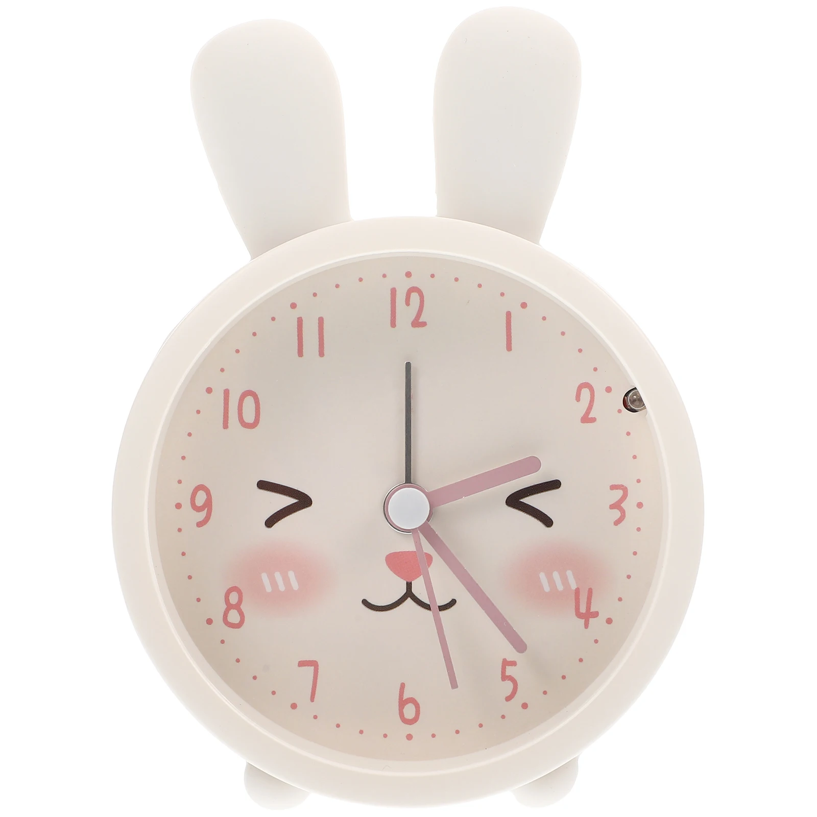 

Lovely Bunny Ear Cartoon Alarm Clock Rounded Design Silent Desktop Clock Energy Efficient Night Light Off Bedside Decor