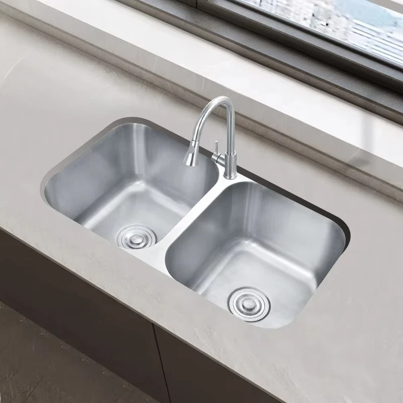 Hot Sale Counter Top Mounting Undermount Farmhouse Double Basin Hydraulic Pressing Stainless Steel Kitchen Sink