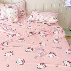 Hello Kitty Kawaii cute cartoon latex ice silk mat student dormitory summer air-conditioned soft mat mattress three-piece set