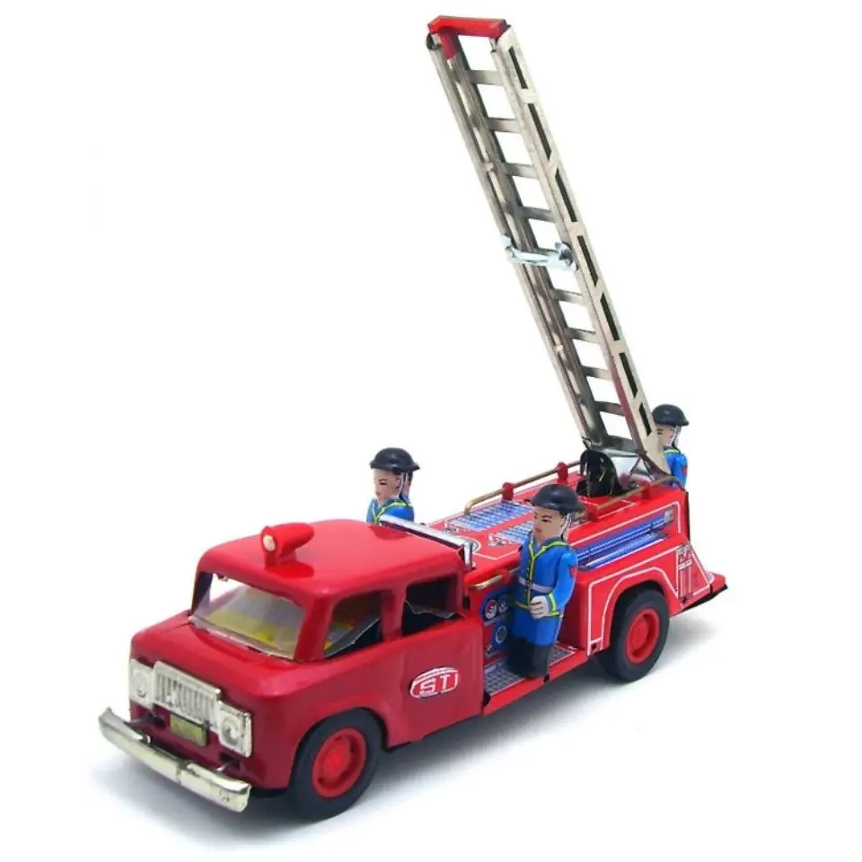 MF718 Retro Fire Truck Fire Fighting Train Clockwork Toy Decoration Photography Prop Iron Sheet Toy 8090 Nostalgia