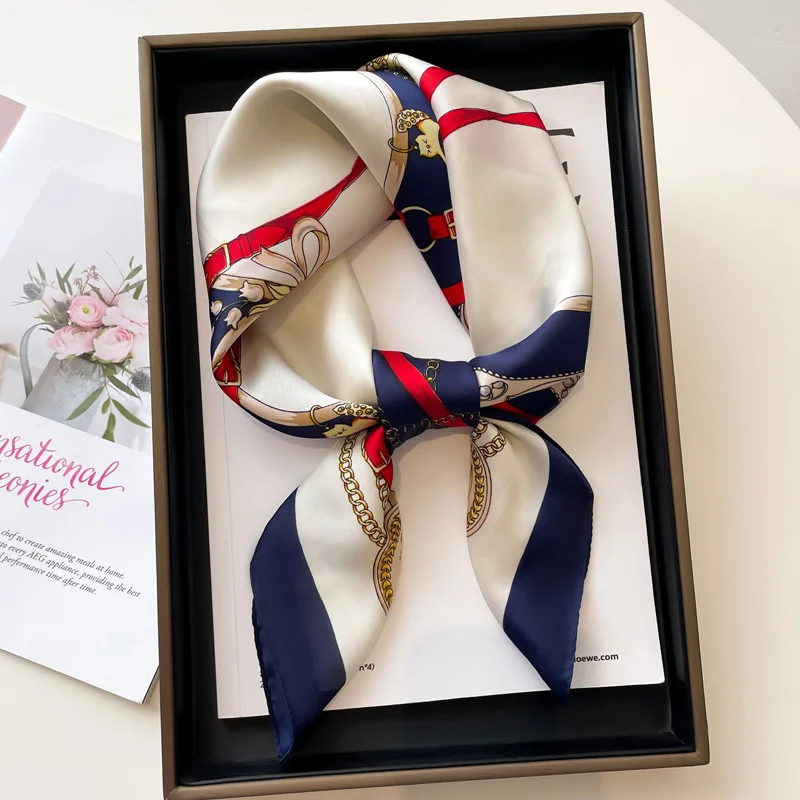 Luxe Twill Vierkante Zijden Sjaal voor Vrouwen Ontwerp Stola Hijab Kleurrijke Print Wraps Dame Hoofdband Sjaal Bandana 2023 Nieuwe Foulard