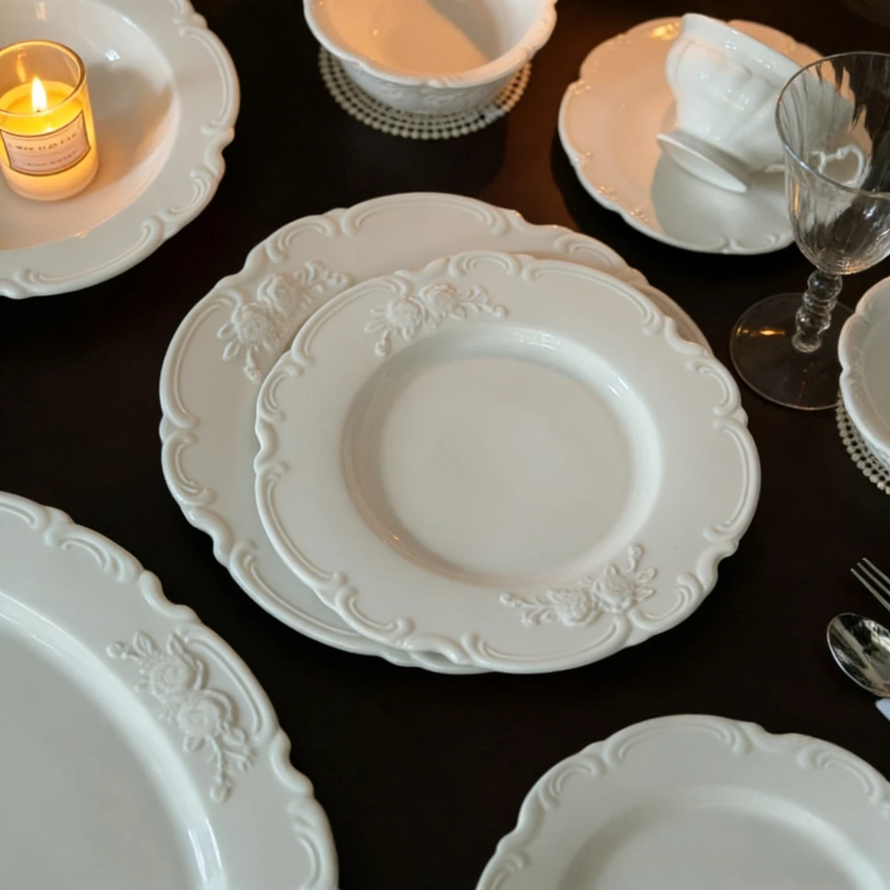 French Relief-style Antique Court-style Tableware Western Dining Plates, Coffee Cups and Saucers Exquisite Western Dessert Plate