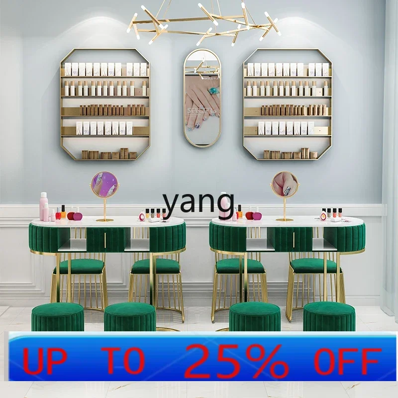 

Lh marble manicure table and chair set Internet celebrity double wrought iron single double table