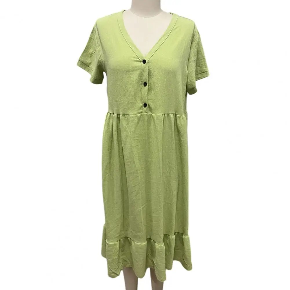 Button Front Dress Women Summer Dress Button V Neck Short Sleeve Midi Sundress Loose Fit Flowy Beach A-line Swing Dress Elegant