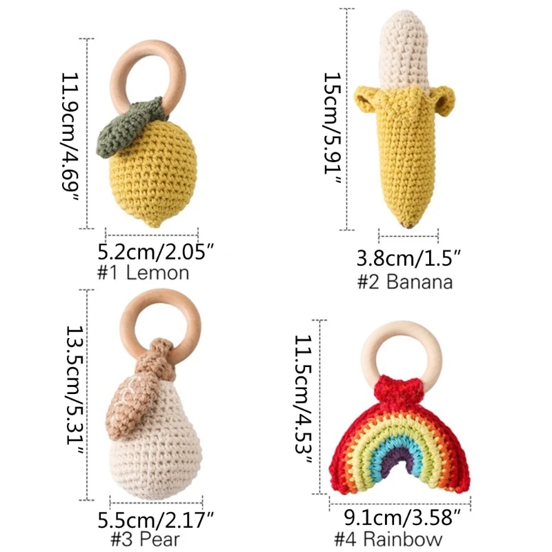 HUYU Brinquedo artesanal frutas desenho animado para bebês apazigua chocalho brinquedo crochê artesanal