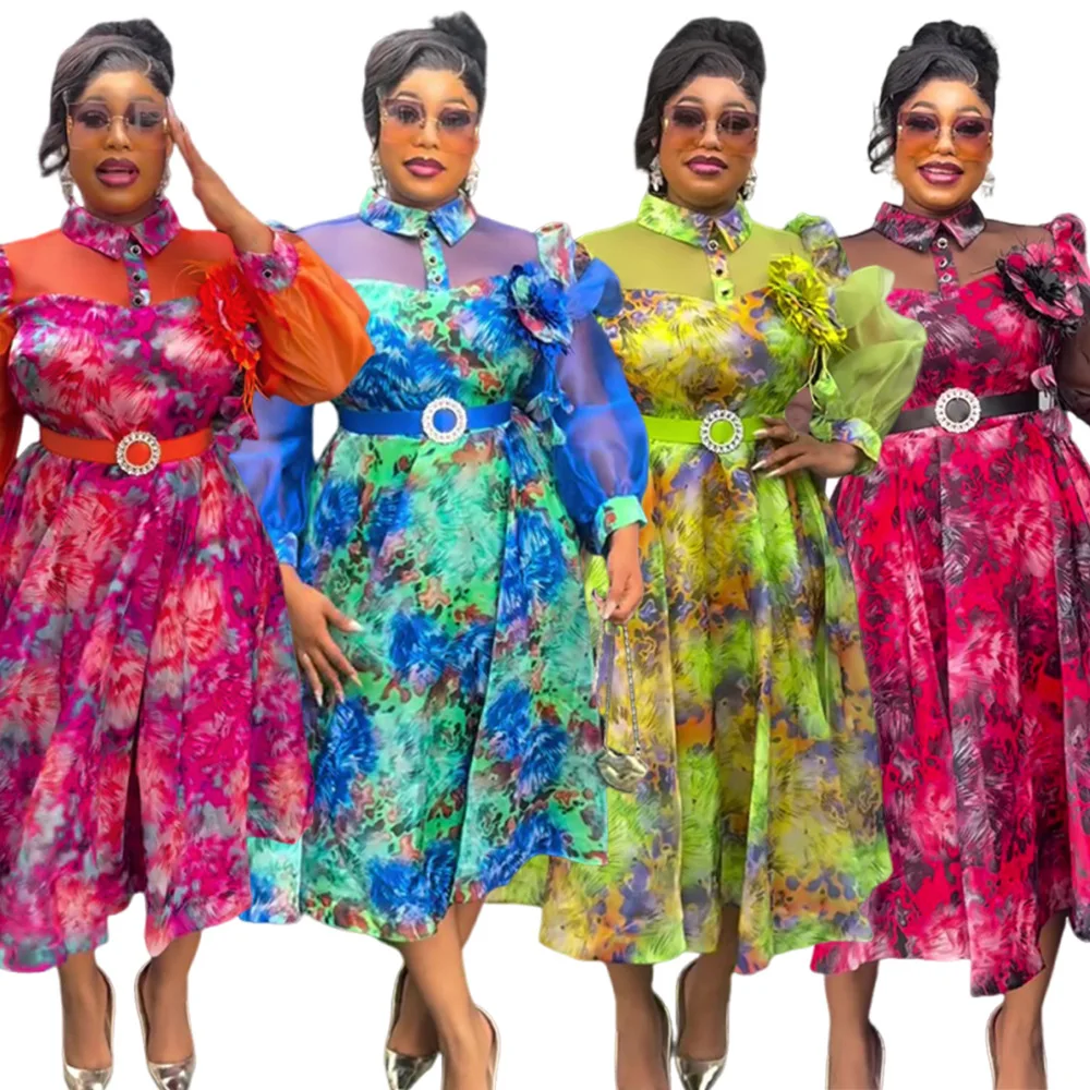 긴소매 쉬폰 드레스 우아한 여성 파티 프롬 생일 이브닝 맥시 로브 아프리카 다시키 의류 터키 드레스