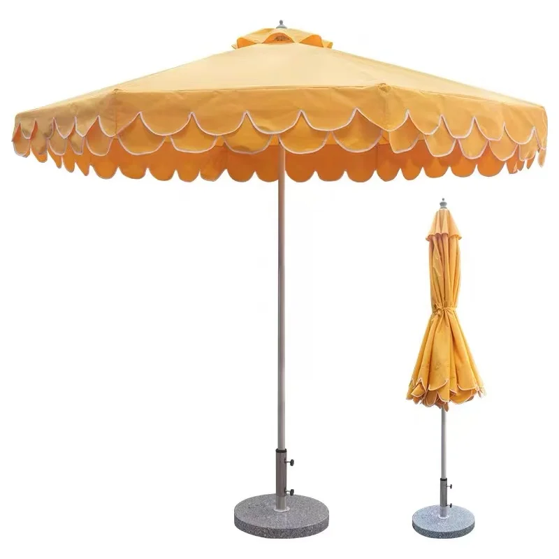 2.7m Large Custom Aluminum Pole Hotel Furniture Two-Tier scalloped Parasol Patio Swimming Pool Sun Outdoor Garden Beach Umbrella