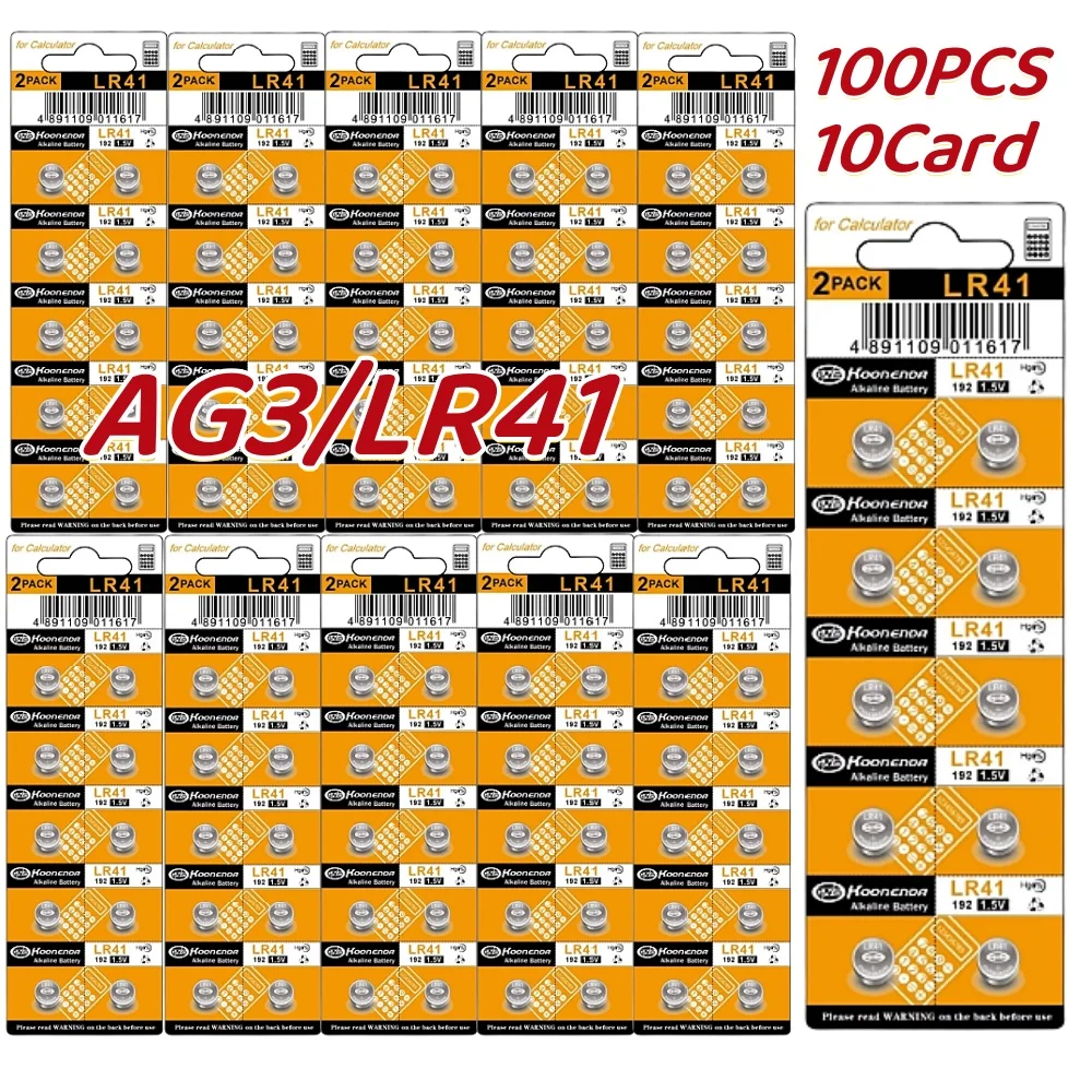 ﻿ NEW 100PCS ag3 LR41 Batteries Equivalent Ideal for thermometers Watches Small Toys and more 1.5 Volt Button Cell