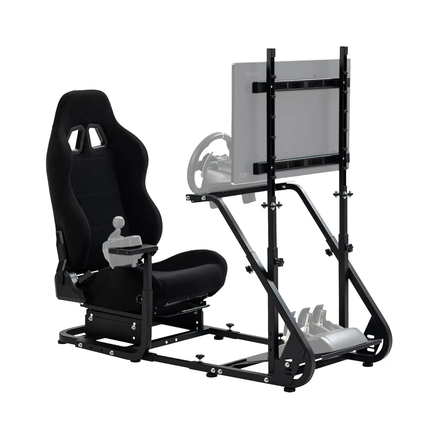 Racing Cockpit, TV Stand, Gear Mount, Black Seat, Fit G923/920/T500, Adj. Height, No Wheel/Pedals