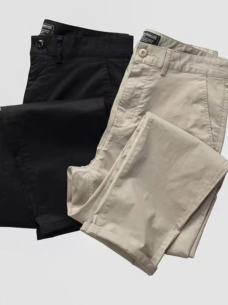 

Washed Pure Cotton Casual Pants Men's Spring Autumn New Style Slim Straight Tube Pants Versatile Nine Points Trendy Trousers