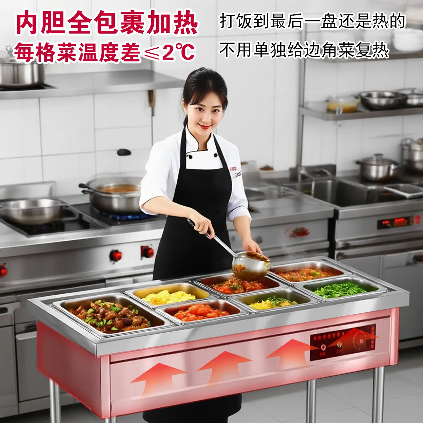 Stainless steel commercial electric heating and insulation sales table   8 grids 10 grids sales table fast food