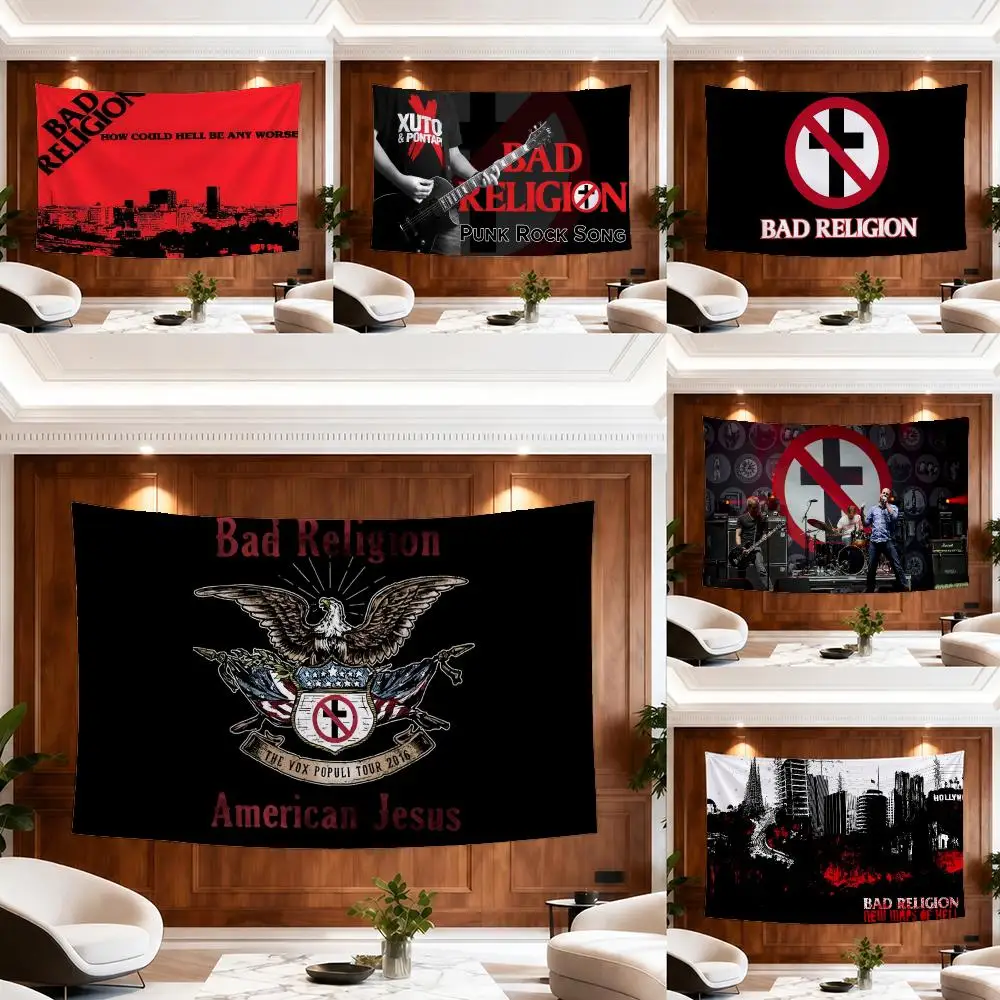 Bad R-Religion Punk Rock Band Tapestry Custom Living Bedroom Party Dormitory Interior Wall Bohemian Decoration Attached Clip