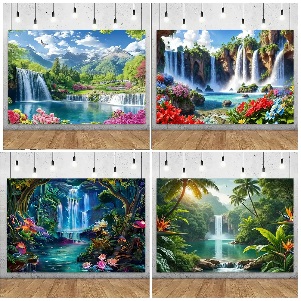 

Forest Waterfall Wonderland Backdrop Supplies Rainforest Natural Scenery Background Banner Wall Party Decor Photography Props