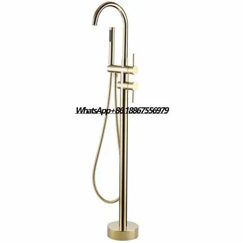 

Floor Mounted Standing Bathtub Faucet Bathroom Faucet + Handheld Shower Freestanding Brushed Gold Bathtub Mixer Tap