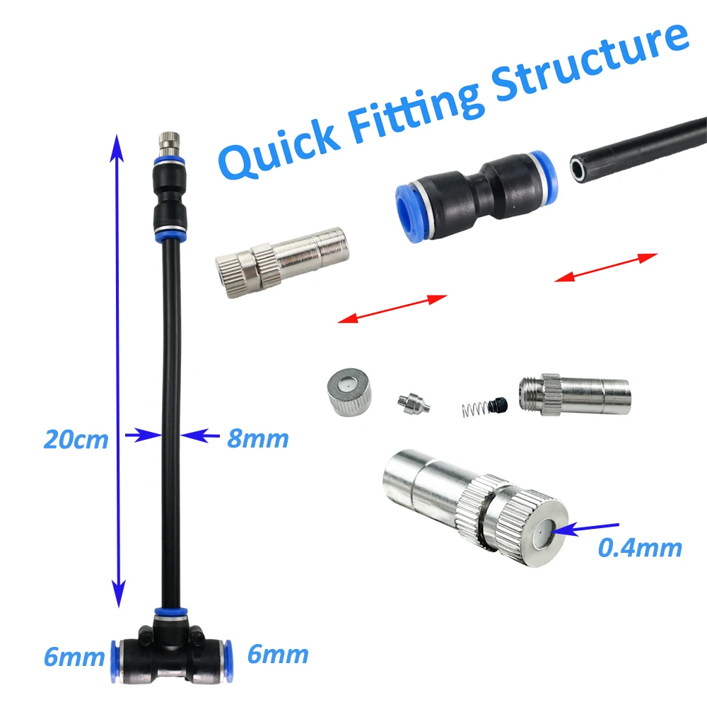 20cm Free Bending Quick Fitting Mist Nozzle Universal Spray Quick Push Lock Joint Garden Humidification Sprayer 6-20M