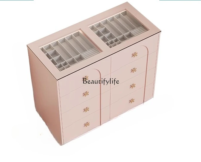 

Cloakroom Nakajidai Jewelry Cabinet Integrated Eight-bucket Storage French Bedroom Pink Dressing Cabinet Premium