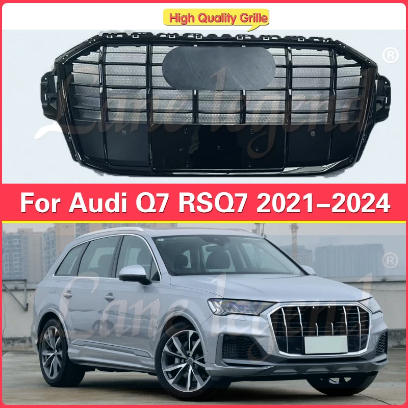 Front Bumper Grille Hood for Audi Q7 2021-2024 car styling For SQ7 Style Grill Car Accessories Front Bumper Hood Cover