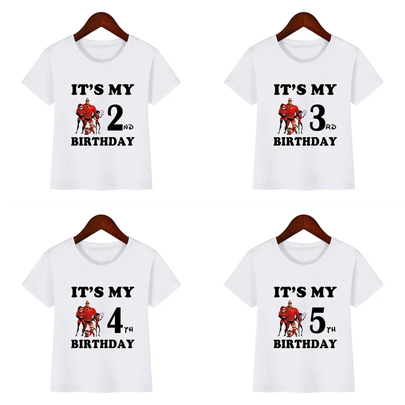 The Incredibles 2 Print Cartoon Kids Clothes It's My 1 2 3 4 5 6 7 8 9 Years Birthday Boys Girls T shirt Baby Children T-Shirts