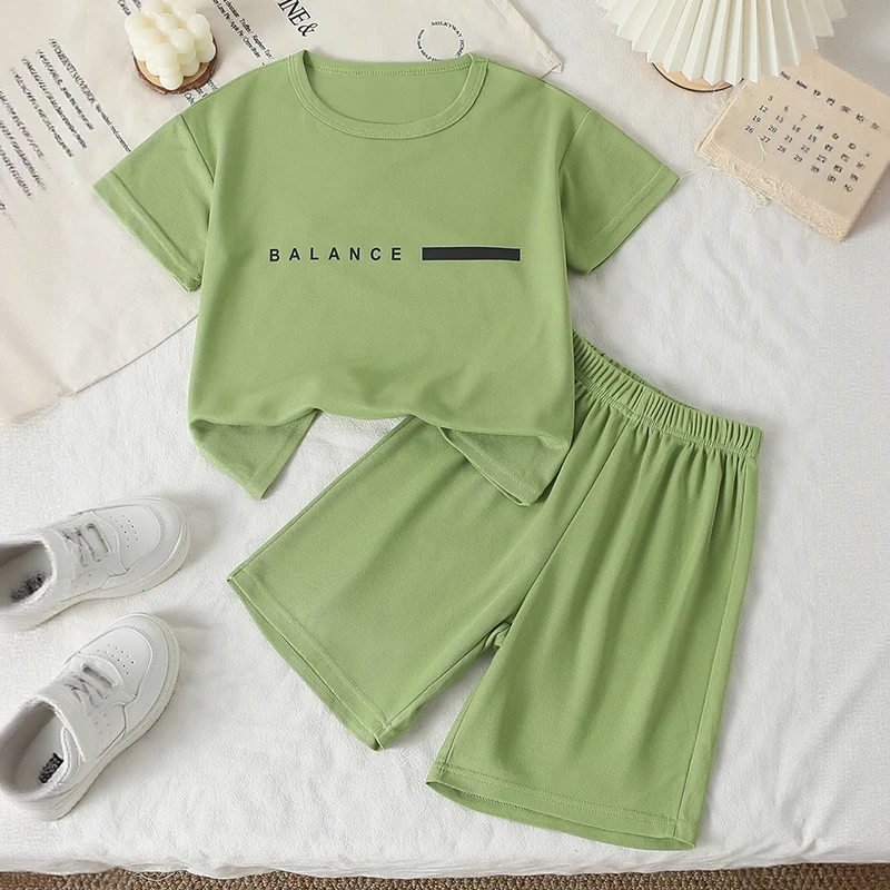 Conjunto deportivo multicolor de secado rápido con letras impresas para niños y niñas, pantalón corto informal de manga corta, primavera/verano, 2 piezas