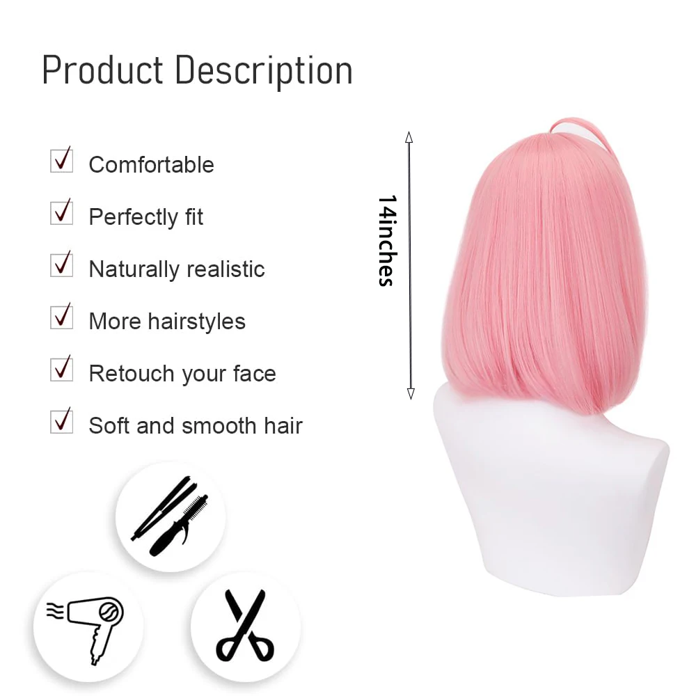 أنيمي جاسوس × فاميلي أنيا فورجر تأثيري الشعر الاصطناعية 14 بوصة الوردي بوب هالوين كرنفال حفلة يومية ارتفاع درجة الحرارة الألياف شعر مستعار