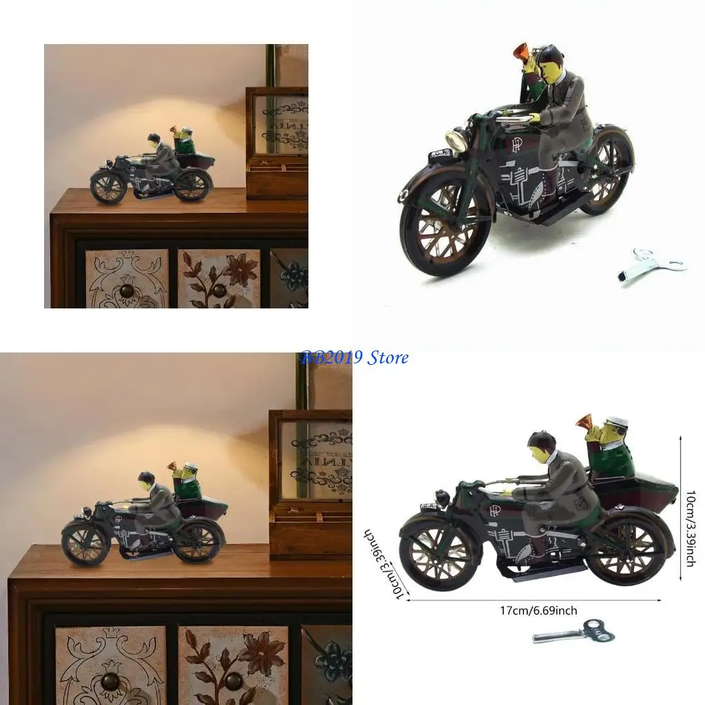 Q0KB Tinplate Men Tricycle Toy Design Onor Wind Up para adultos y niños juguete mecánico vintage