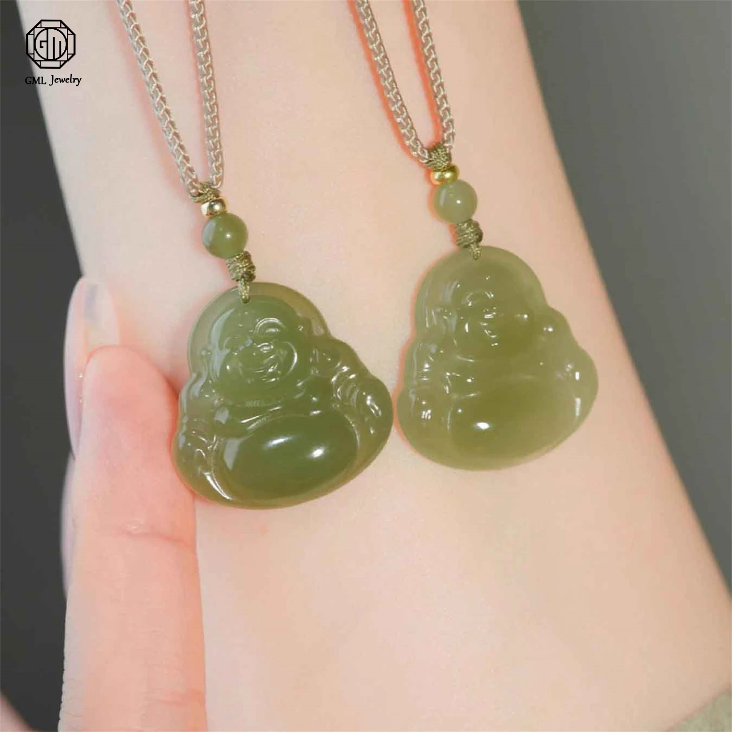 Natural Clear Sky Blue Hetian Jade Maitreya Buddha Pendant Carved Laughing Buddha Amulet Nephrite Gemstone Necklace Women Men