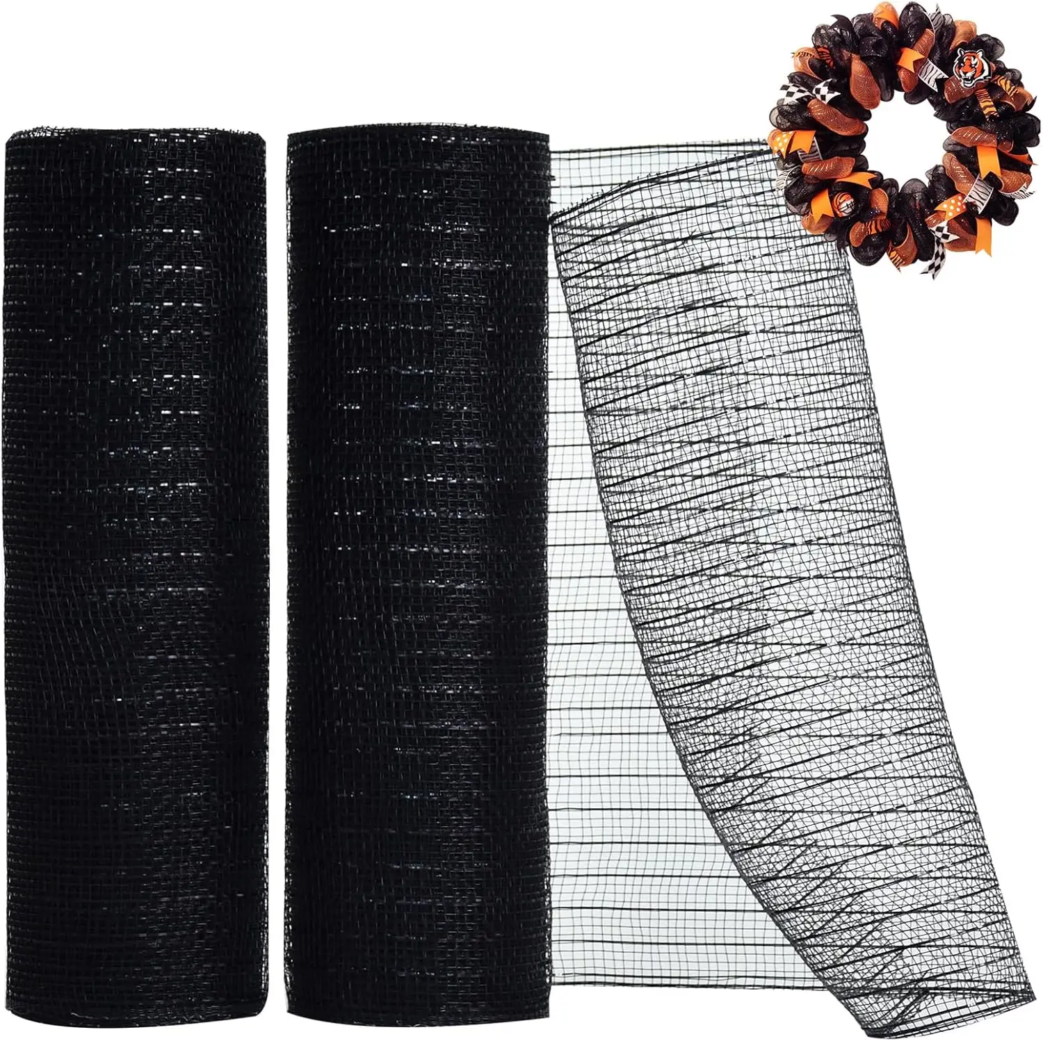 2 Roll black Polyester Halloween Mesh ribbon for  Wreaths DIY carft front door decoration wedding supplies Yard decor 10inch