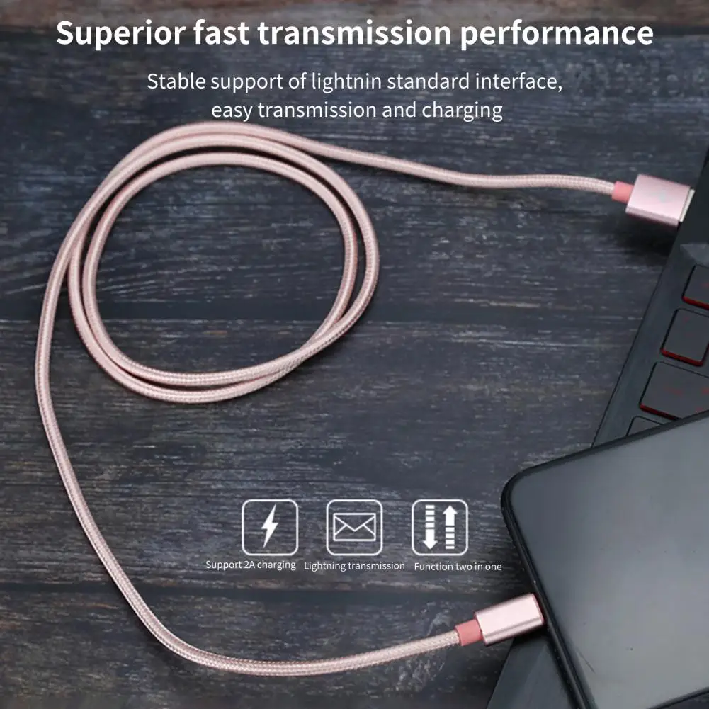Data Cable Sturdy Structure Data Transmission Nylon USB 8pin Sync Extended Charger Cord for iPhone