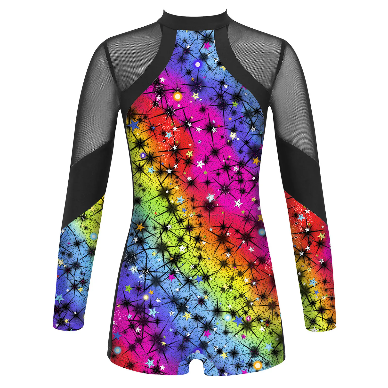 Ballet Leotard for Girl Kids Mesh Long Sleeve Dance Leotards Unitard Girls Printed Gymanstics Jumpsuit Childs Dancewear