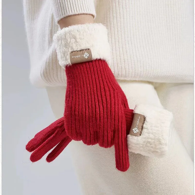 

Women's Winter Gloves Thickened Woolen Knitted Touchscreen Cycling Windproof Warm Riding Exposed Finger Mittens New 2025