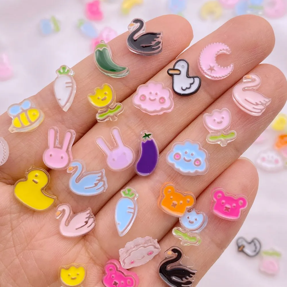 50Pcs New Cute Resin Mini Swan, Rabbit, Duck, Cloud Flatback Ornament Jewelry Making Manicure Hairwear Accessories